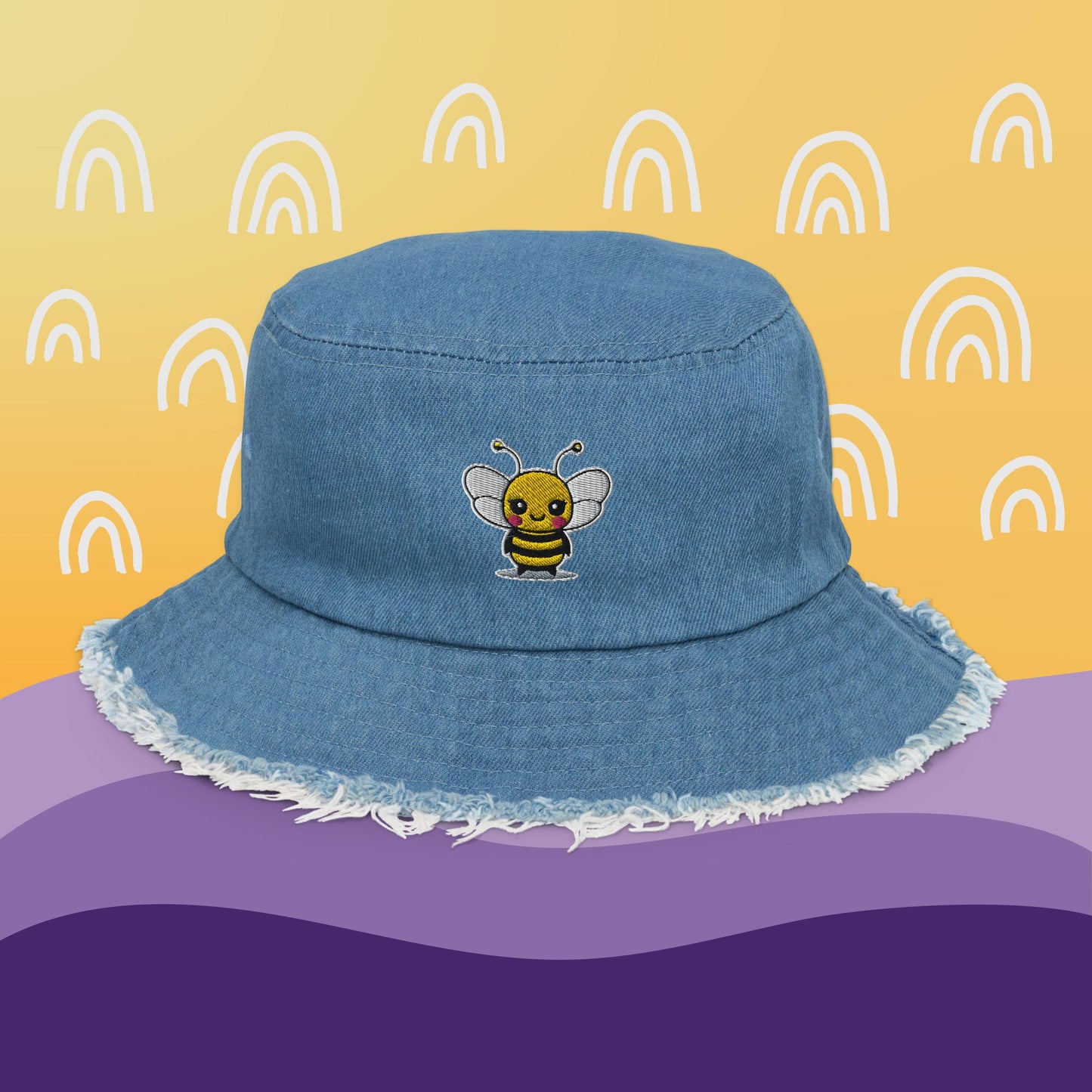 BEE Distressed Denim Bucket Hat